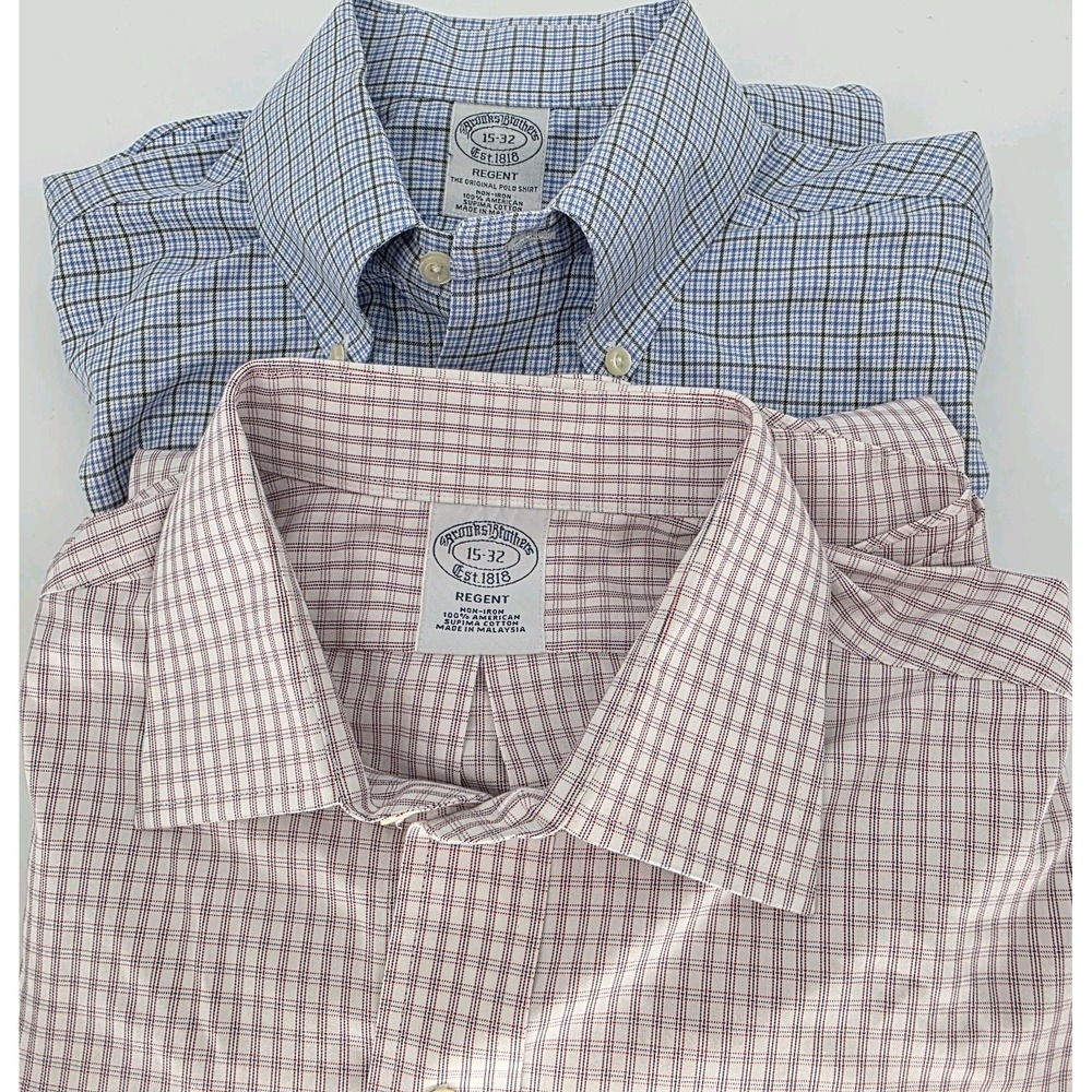 Brooks Brothers Dress Shirt 15 32 Regent Fit Non Iron Lot Of 2 Supima Cotton